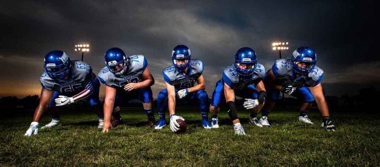 Football players lined up on a field