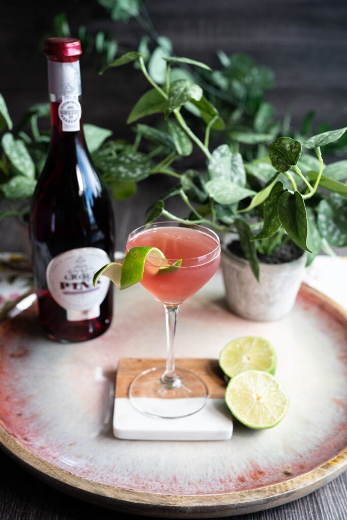 Port cocktail with Croft Pink Port - Rose Honey Gimlet