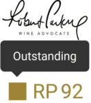 Robert Parker The Wine Advocate logo and outstanding 92 point rating